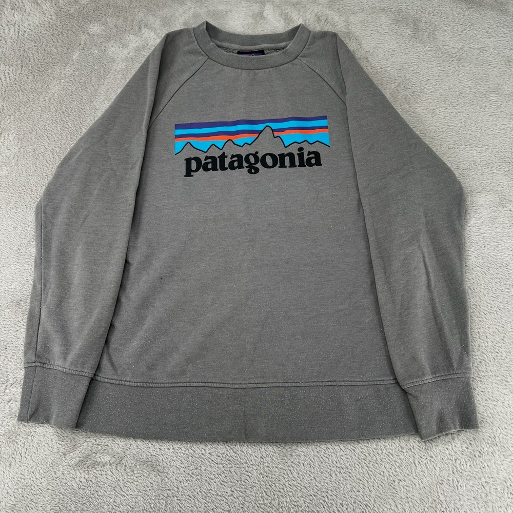 Patagonia Mens Crewneck Sweatshirt Medium Gray Preowned Fitz Roy Logo Organic